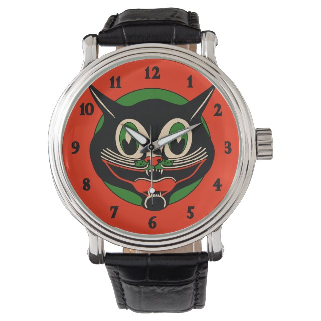 Reloj De Pulsera Gato negro vintage de Halloween (Anverso)
