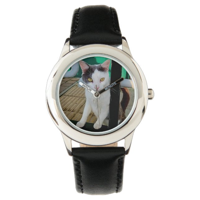 Reloj De Pulsera Gato negro y blanco (Anverso)