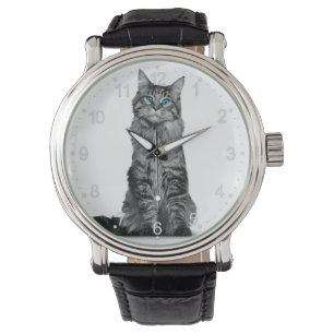 Reloj De Pulsera Gato negro y blanco con ojos verdes