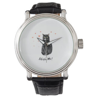 Reloj De Pulsera Gato negro y lindo me adopta