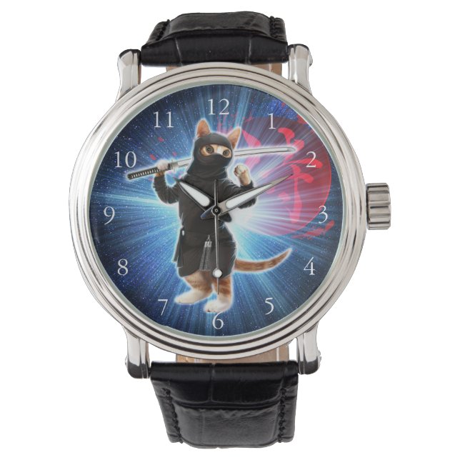 Reloj De Pulsera Gato Ninja en el espacio. (Anverso)