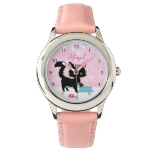 Reloj De Pulsera Gato personalizado rosa y gitano blanco gatito