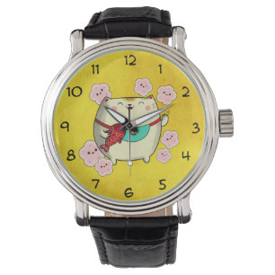 Reloj De Pulsera Gato redondo lindo de Maneki Neko