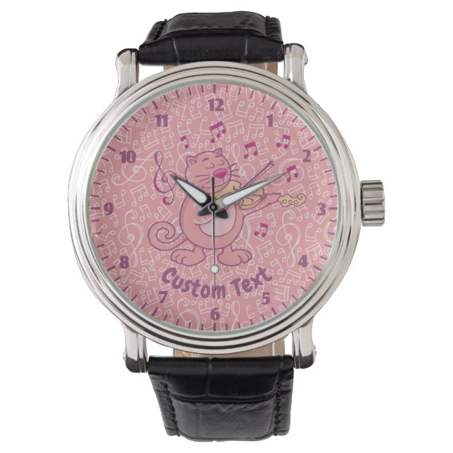 Reloj De Pulsera Gato rosa con violín Watch (Anverso)