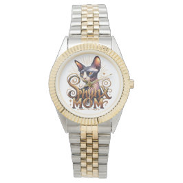 Reloj De Pulsera Gato Sfinx Mamá ve el oro plateado del Día de la M