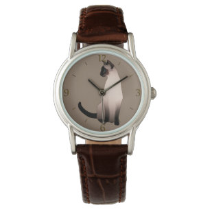 Reloj De Pulsera Gato siamés del punto del sello en moreno de colo