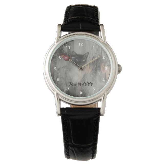 Reloj De Pulsera Gato Siamés En Blanco Y Negro Personalizado (Anverso)