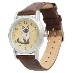 Reloj De Pulsera Gato Siamés En Papel Antiguo