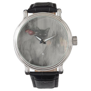 Reloj De Pulsera Gato siamés que presenta en blanco y negro