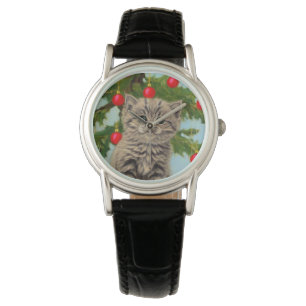 Reloj De Pulsera Gato vintage y árbol de Navidad