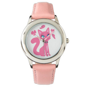 Reloj De Pulsera Gato y mariposas Personalizado rosado