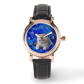 Reloj De Pulsera Gato y Rosa