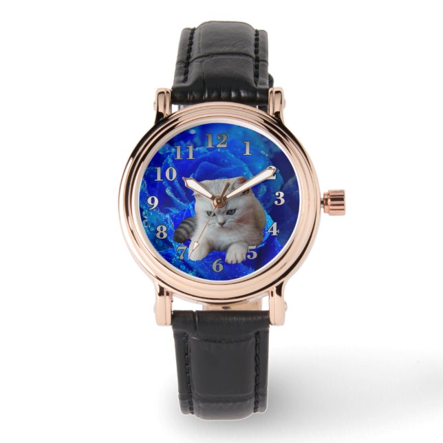 Reloj De Pulsera Gato y Rosa (Anverso)