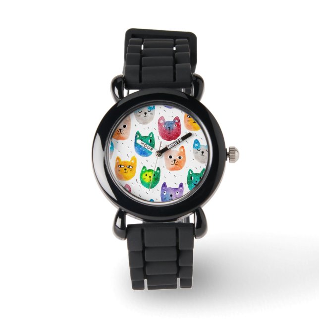 Reloj De Pulsera Gatos acuarelas y amigos (Anverso)