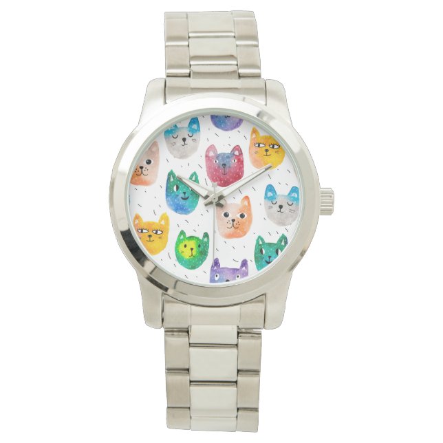 Reloj De Pulsera Gatos acuarelas y amigos (Anverso)