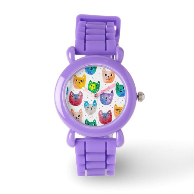 Reloj De Pulsera Gatos acuarelas y amigos (Anverso)