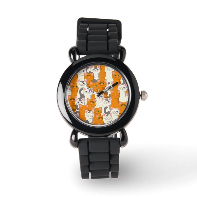 Reloj De Pulsera Gatos blancos y jengibre patrón ojos verdes ojos a (Anverso)