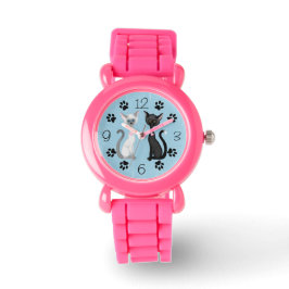 Reloj De Pulsera Gatos blancos y negros con pinturas en azul