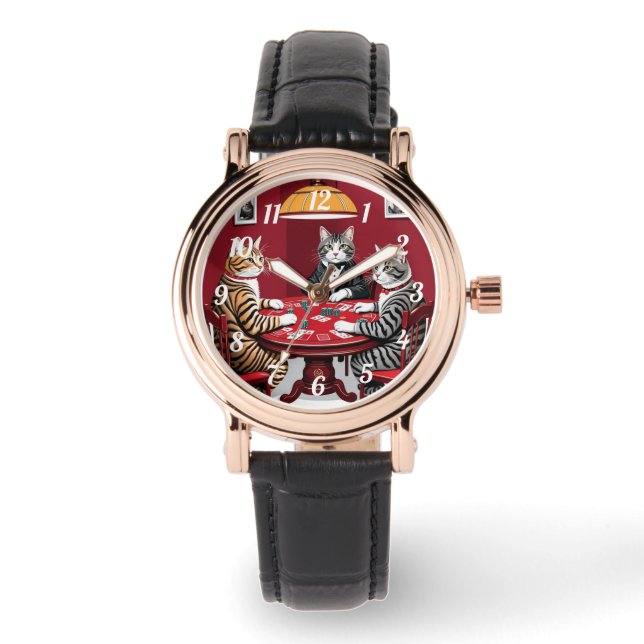 Reloj De Pulsera Gatos de mesa jugando al póquer (Anverso)
