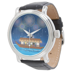 Reloj De Pulsera Gatos deslumbrando en fuegos artificiales a bordo 