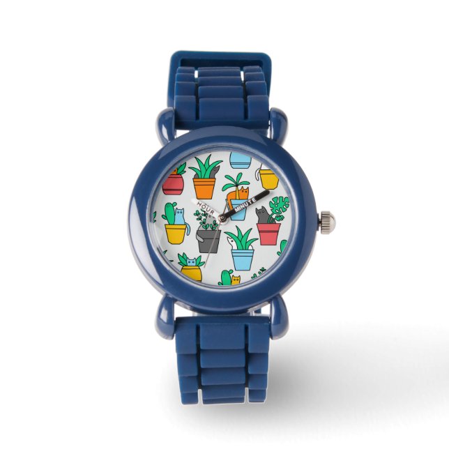 Reloj De Pulsera Gatos en macetas de flores (Anverso)