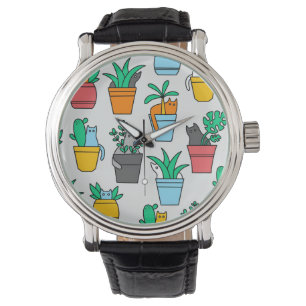 Reloj De Pulsera Gatos en macetas de flores