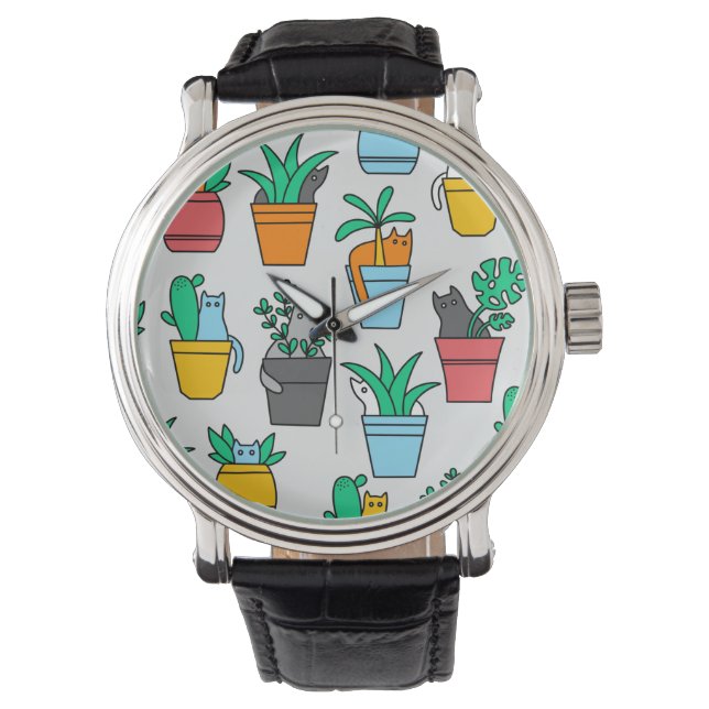 Reloj De Pulsera Gatos en macetas de flores (Anverso)