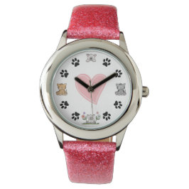 Reloj De Pulsera Gatos gatitos, pinturas de pata y corazón rosa