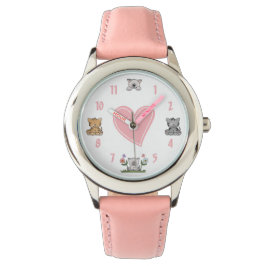 Reloj De Pulsera Gatos gatitos y corazón rosado