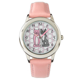 Reloj De Pulsera Gatos grisatos y rosados, curiosamente curados