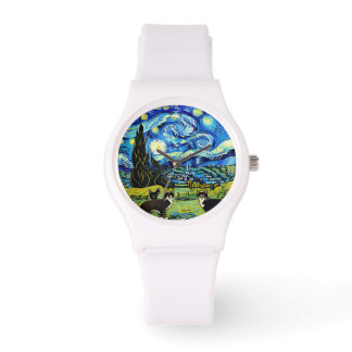Reloj De Pulsera gatos nocturnos estrellados inspirados en van Gogh