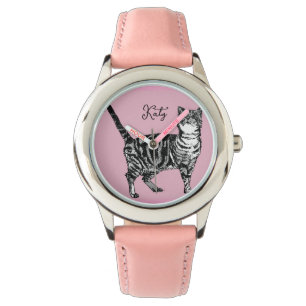 Reloj De Pulsera Gatos Tabby Pastel Gatos Chicas Rosa Rosado Mascot