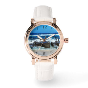 Reloj De Pulsera Gaviota Sobre Rocas De Playa,