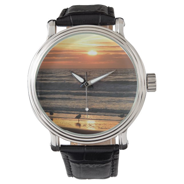 Reloj De Pulsera Gaviotas junto al mar al atardecer (Anverso)
