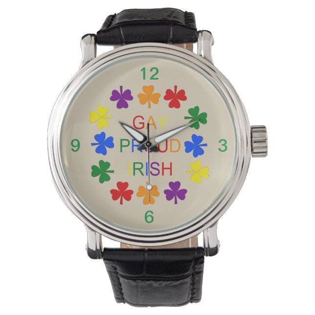 Reloj De Pulsera Gay Proud Irlandés LGBT Rainbow Shamrock (Anverso)