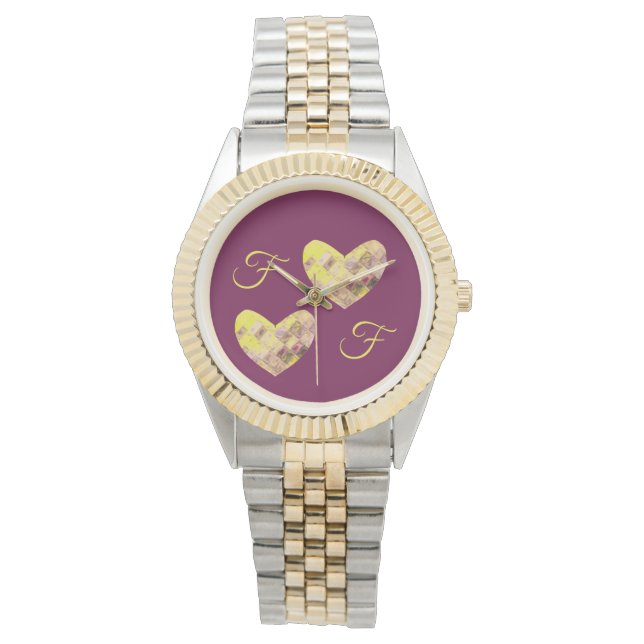 Reloj De Pulsera Gema Jewel moderno Pixel Pluma Amarilla Monograma  (Anverso)