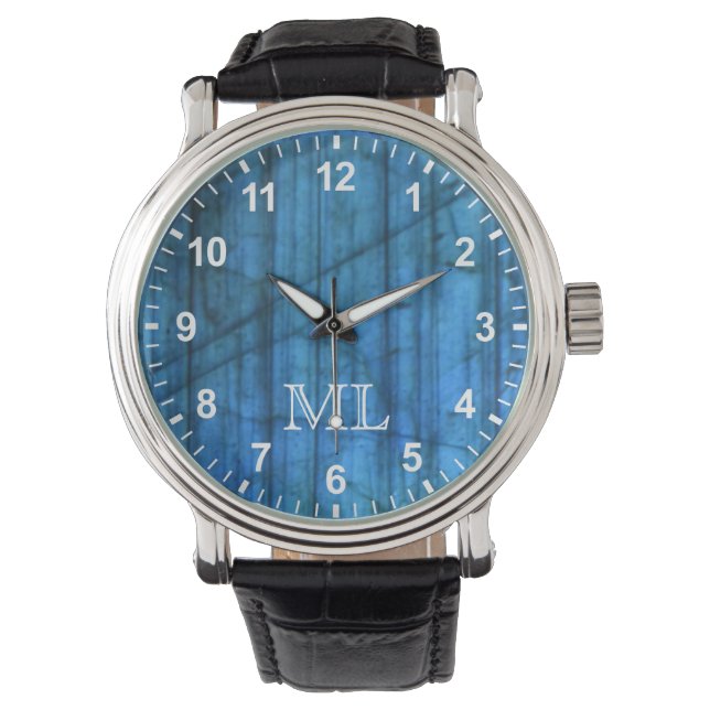 Reloj De Pulsera Gemas de laberinto Números de monograma azul (Anverso)