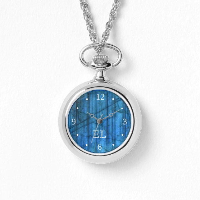 Reloj De Pulsera Gemas de laberinto Números de monograma azul (Anverso)