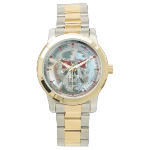 Reloj De Pulsera Gemas de rubí rojas con cráneo IMPRESO