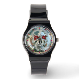 Reloj De Pulsera Gemas de rubí rojas con cráneo IMPRESO