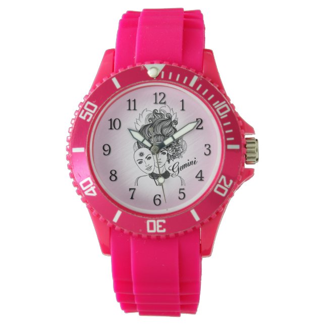 Reloj De Pulsera Gemini Masked Lady Zodiac Rosa (Anverso)