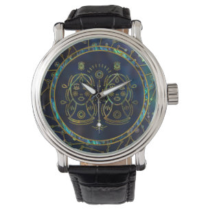 Reloj De Pulsera Gemini Zodiac Gold Abalone sobre constelación