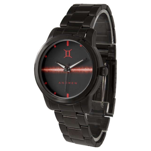 Reloj De Pulsera Gemini Zodiac Guay Red Fire Light Line Nombre pers (Angular)