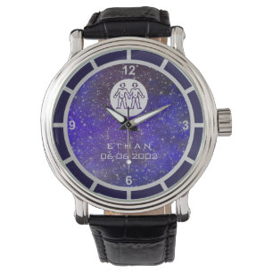 Reloj De Pulsera Gemini Zodiac Rótulo Elegante Nombre Personalizado