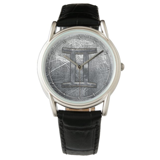 Reloj De Pulsera Gemini Zodiac Sign in Industrial Steel Style (Anverso)