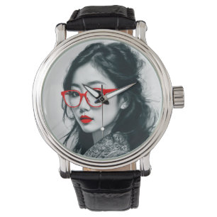 Reloj De Pulsera Gente asiática blanca negra retrata los labios roj