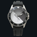 Reloj De Pulsera Geo Resumen Nombre mínimo de franjas blancas negra<br><div class="desc">Personaliza con tu propio nombre o nombre de tu ser querido.</div>