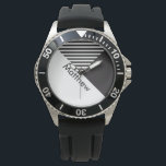 Reloj De Pulsera Geo Resumen Nombre mínimo de franjas blancas negra<br><div class="desc">Personaliza con tu propio nombre o nombre de tu ser querido.</div>