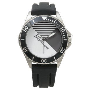 Reloj De Pulsera Geo Resumen Nombre mínimo de franjas blancas negra