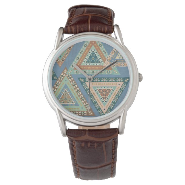 Reloj De Pulsera Geo X al aire libre | Patrón indio tribal azul (Anverso)